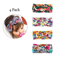 Load image into Gallery viewer, 4 Piece Soft Stretchy Baby Girl Floral Knotted Hair Bow Tie Headbands
