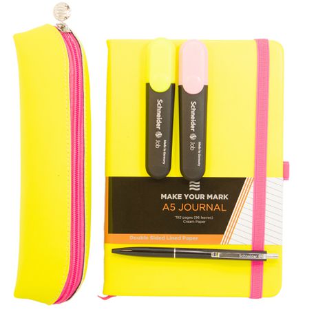 A5 Neon Journal Set Yellow + Free Schneider K15 Pen Buy Online in Zimbabwe thedailysale.shop