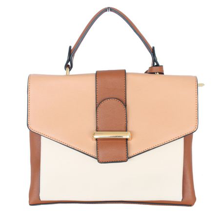 Blackcherry Women's Structured Colour Block Top Handle Bag - Tan/Beige Buy Online in Zimbabwe thedailysale.shop