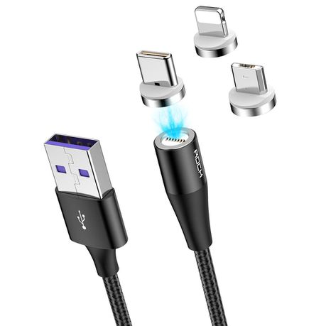 ROCK 1m - 3A 3 in 1 Magnetic Data Cable Lightning/Micro/USB-C Buy Online in Zimbabwe thedailysale.shop