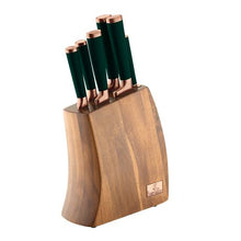 Load image into Gallery viewer, Berlinger Haus 7-Piece Titanium Coating Knife Set with Wood Stand - Emerald
