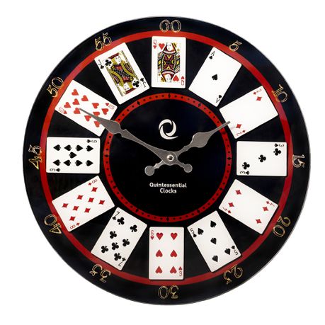 Quintessential Clocks Decorative Glass Wall Clock Playing Cards Themed