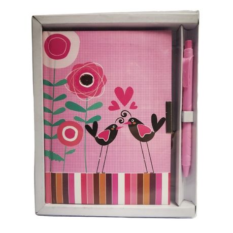 Notebook / Diary with Lock and Pen (13.5cm x 18cm) - Love Birds Buy Online in Zimbabwe thedailysale.shop