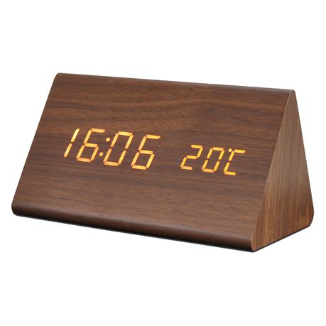 Wood Style Brown Triangular Yellow LED Digital Clock (MT1188-BR-Y)