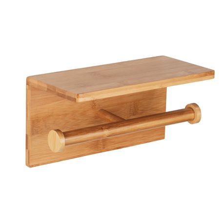 Wenko - Dual Toilet Paper Holder Duo With Shelf - Bambusa Range - Bamboo Buy Online in Zimbabwe thedailysale.shop