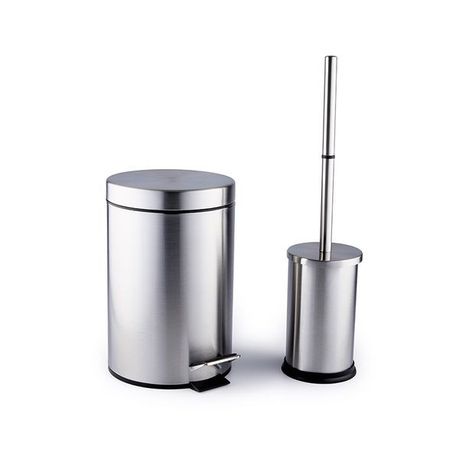 Pedal Bin + Toilet Brush Holder Set - 2 Piece Stainless Steel Buy Online in Zimbabwe thedailysale.shop