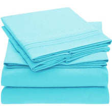 Load image into Gallery viewer, Wrinkle Resistant Egyptian Comfort Sheets Set 4 Queen: Cool Duck Egg Blue
