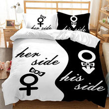 Load image into Gallery viewer, His and Hers Black &amp; White King Size Bed Duvet Cover Set
