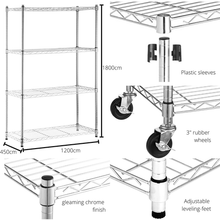 Load image into Gallery viewer, Anchor 4 Tier Chrome Steel Wire Storage Shelving 160Kg p/Shelf Castor Wheel
