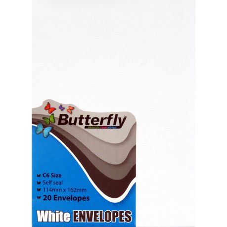 Butterfly Envelopes C6 - Self Seal White 20 (Pack Of 5, 100 Envelopes) Buy Online in Zimbabwe thedailysale.shop