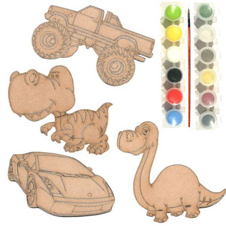 JKA - Dinosaur & Vehicle Theme - 4 Pack Kit - Wood Art Craft Paint Toy Buy Online in Zimbabwe thedailysale.shop