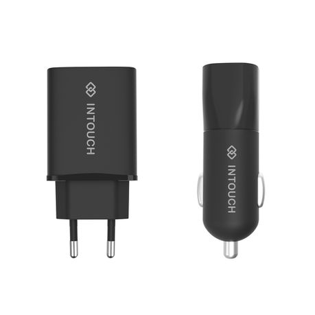 Intouch Home & Car Charger Bundle 3.1/3.4A Dual USB - Black Buy Online in Zimbabwe thedailysale.shop