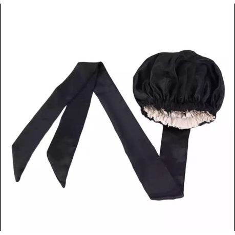 Black and cream reversible duchess satin bonnet day and night head wrap