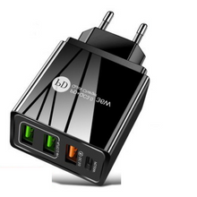 Load image into Gallery viewer, USB Wall Charger/ Adapter - 4 Port Fast Charge - USB A + C - Black
