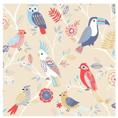 Kids Themed Wallpaper - Beige Birds Buy Online in Zimbabwe thedailysale.shop