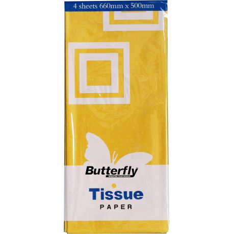 Butterfly Tissue Paper - 48 Sheets (660 X 500mm Each) Yellow