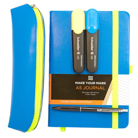 A5 Neon Journal Set Blue + Free Schneider K15 Pen Buy Online in Zimbabwe thedailysale.shop