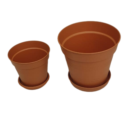 Ucsan - 2Pcs Flower Pot & Drainage Tray Combo - 2.2lt + 6lt - Rust