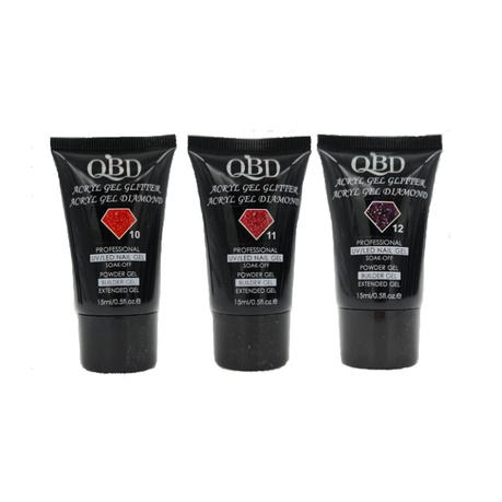 3 Piece QDB Glitter Nail Extension Polygel no. 10, 11 & 12 - 15ml