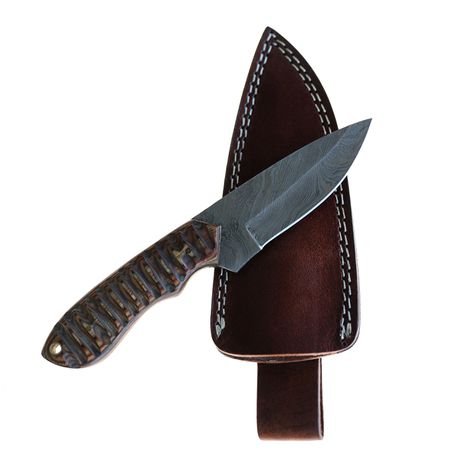 Handmade Damascus Knife Corrugated Handle Brown Buy Online in Zimbabwe thedailysale.shop