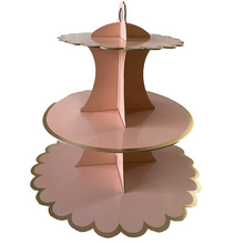 Load image into Gallery viewer, 3 Tier Cupcake Stand - Pink and Gold - Reusable
