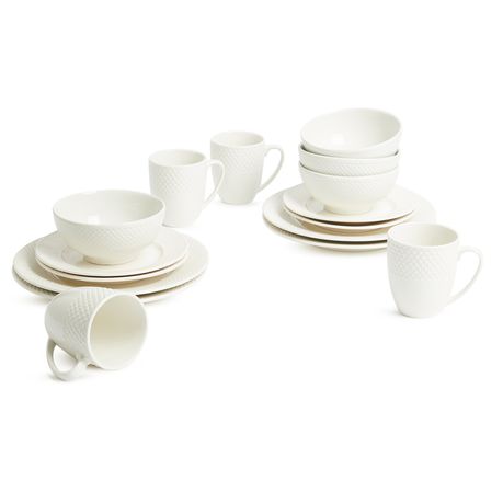 George & Mason - Embossed Diamond Edge Porcelain Dinner Set - 16 Piece Buy Online in Zimbabwe thedailysale.shop