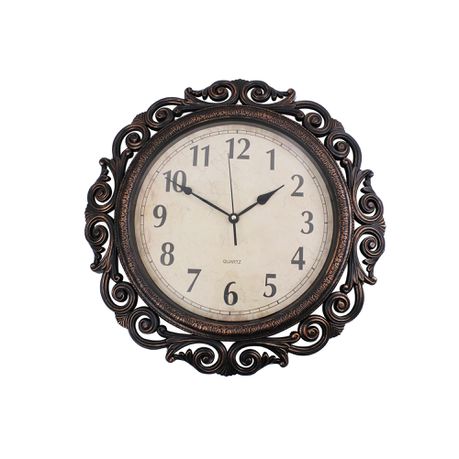 Vintage Ornate Border 50cm Quartz Wall Clock - Rustic Black Bronze Styling