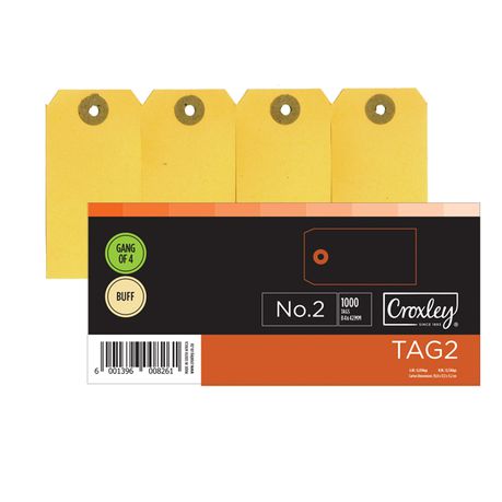 Croxley No.2 Buff Manilla Tags (Gangs of 4) 84x42mm (Box of 1000)