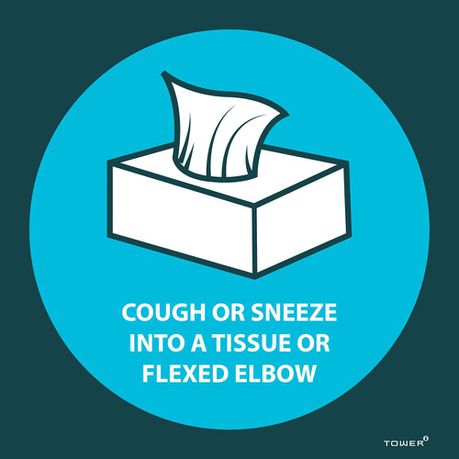 Cough or sneeze into a tissue, or flexed elbow- Hygiene Sign 190x190mm