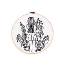 Load image into Gallery viewer, Nordic Black Embroidery Needlepoint DIY Gift Craft Kit- Hoop Standing Girl
