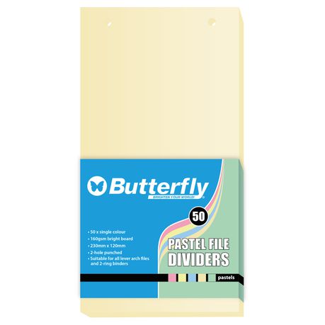 Butterfly File Divider 120mm X 230mm Pastel Board - Pack Of 50 Buff