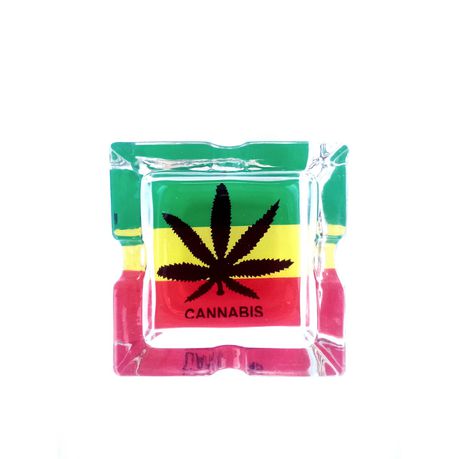 Black Cannabis Leaf on Rasta Color Square Glass Ashtray Buy Online in Zimbabwe thedailysale.shop