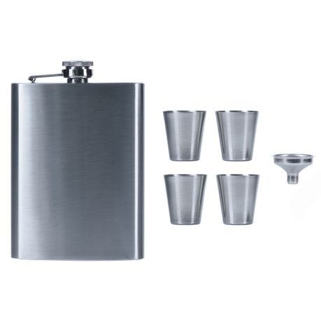 Stainless Steel Hip Flask - Gift Set with 4 Shot Cups and Funnel Buy Online in Zimbabwe thedailysale.shop