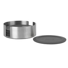 Load image into Gallery viewer, Blomus Coaster Set Round in Black-Grey Silicone with Holder LARETO 6 Pieces
