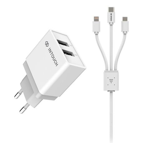 Intouch Dual T/Charger 2.4a Wht + 3 Prong Cable