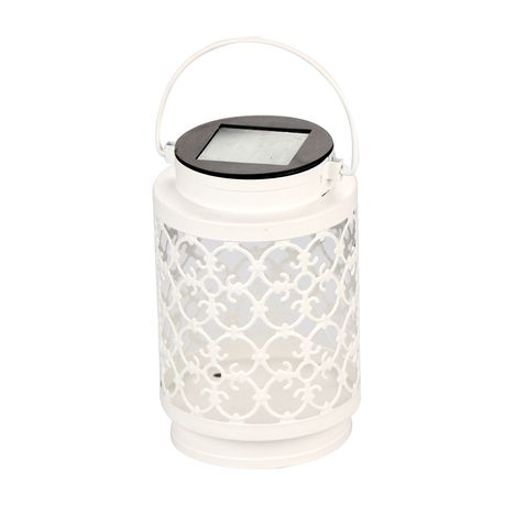 Home Quip Demask White Lantern - Solar Powered