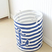 Load image into Gallery viewer, Boat anchor stripe Waterproof Coating Folding Laundry Hamper Storage Basket
