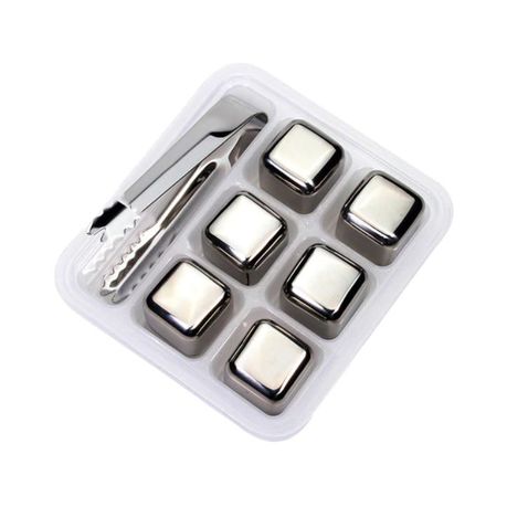 Stainless Steel Ice Cubes - Set of 6 Reusable Chiller Stones with Tong Buy Online in Zimbabwe thedailysale.shop