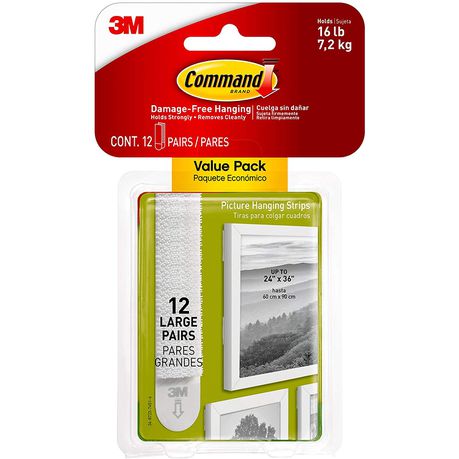 Command Picture & Frame Hanging Strips Value Pack, Large, White, 12-Pairs