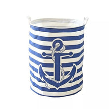 Load image into Gallery viewer, Boat anchor stripe Waterproof Coating Folding Laundry Hamper Storage Basket
