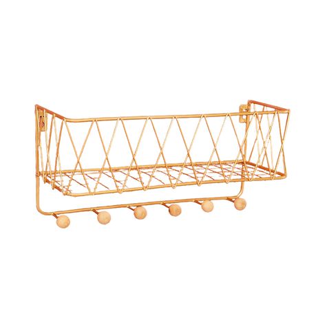 Iron and Wood Wall Decor and Storage Shelf (Gold)