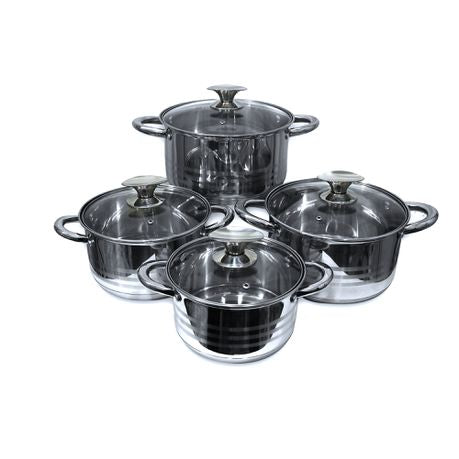 RW 8 Pieces Stainless Steel Cookware Set - Glass Lidded Pot Set