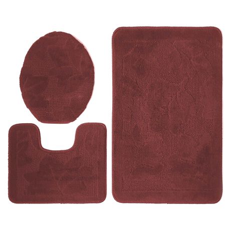 Lush Living - Bathmat Set Non-Slip - Nature Burgundy - 3 Piece Buy Online in Zimbabwe thedailysale.shop