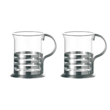 Load image into Gallery viewer, Leonardo Tea Mugs: Clear Glass in Metal Holder with Handle 220ml - Set of 2
