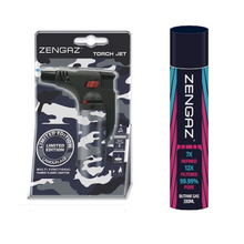 Load image into Gallery viewer, Zengaz Torch Jet Lighter Grey Army &amp; Zengaz Pure Gas 330ml Refill
