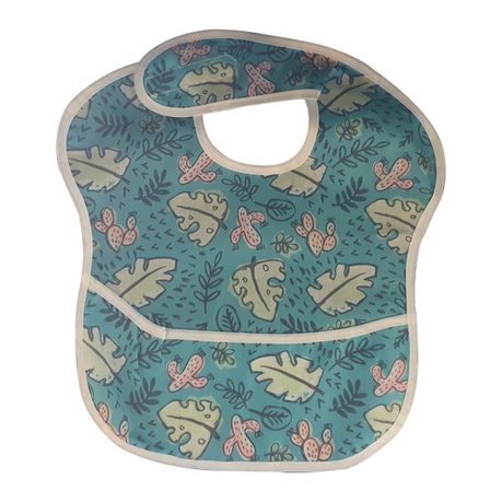 Waterproof Baby Bib with Crumb Catcher - Blue Cacti & Leaves Buy Online in Zimbabwe thedailysale.shop