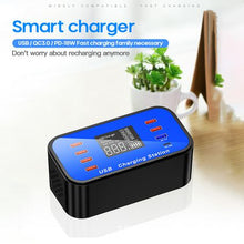 Load image into Gallery viewer, Digital Display 8 Port PD 18W Quick Charge 3.0 USB Type-C Charger
