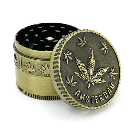 Three-Chamber Herb Grinder Amsterdam Cannabis Leaf — Gold Buy Online in Zimbabwe thedailysale.shop