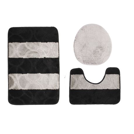 Two Tone 3 Piece Non-Slip Turkish Toilet Cover & Mat Set Black/Grey Buy Online in Zimbabwe thedailysale.shop