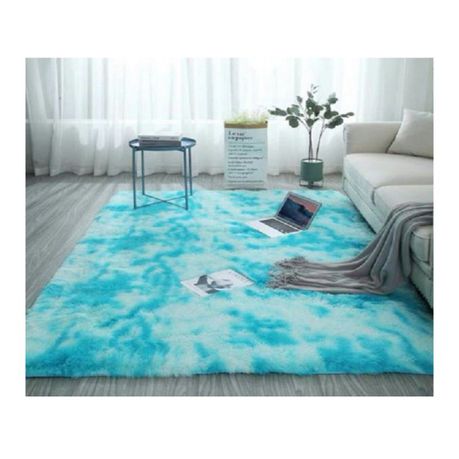 Light Blue & White Fluffy Rug/Carpet (200cmx150cm)